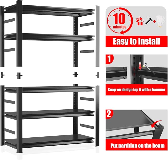 Kitchen Storage Shelves, 72" H × 48" W Heavy Duty Shelving Unit, 5-Tier Adjustable Pantry Shelf, Food and Beverage Storage Shelves, Durable Metal Shelving, Appliance Storage, Black