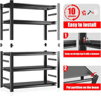 Kitchen Storage Shelves, 72" H × 48" W Heavy Duty Shelving Unit, 5-Tier Adjustable Pantry Shelf, Food and Beverage Storage Shelves, Durable Metal Shelving, Appliance Storage, Black