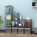 HUBSON Wire Cube Storage Organizer, Book/Toy/Craft/Potted Plants and petCloset Organizers and Storage Shelves, 12-Cube Freely Combinable Metal Grids Storage Shelf,Black Plus Iron