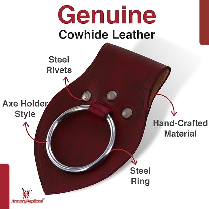 Armory Replicas - Genuine Rawhide Leather Universal Axe Frog - Medieval Hand Crafted O-Ring Funcitonal Outdoor Costume LARP Weapon Holder