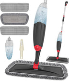 HOMTOYOU Microfiber Hardwood Floor Mop: Dust Spray Mops for Cleaning Wood Home Kitchen Floors - Wet Mopping & Dry Sweeping - 3 Reusable Refills & 1Pcs 400+ML Refillable Bottle