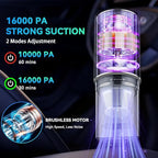 Car Vacuum Cordless Portable with Brushless Motor,16000PA Suction Power, 3-in-1 Compressed Air Duster & Air Blower & Pump Wireless Mini Handheld Cleaner for Home, Car, Pet, Office