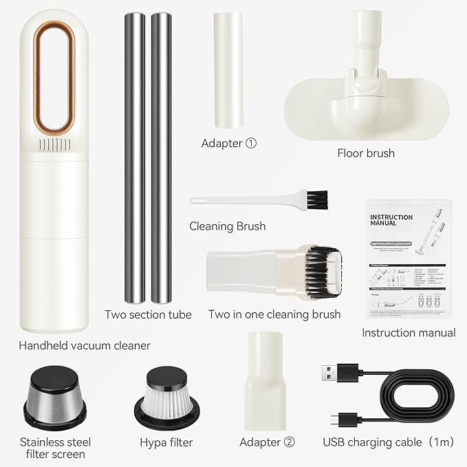 2-in-1 Mini Cordless Vacuum Cleaner, Handheld Vacuum Cleaner, USB Rechargeable Car Vacuum Portable, Quickly Dust Removal, for Hardwood Floor, Carpets, Pet Hair, Car, Office & Home Cleaning