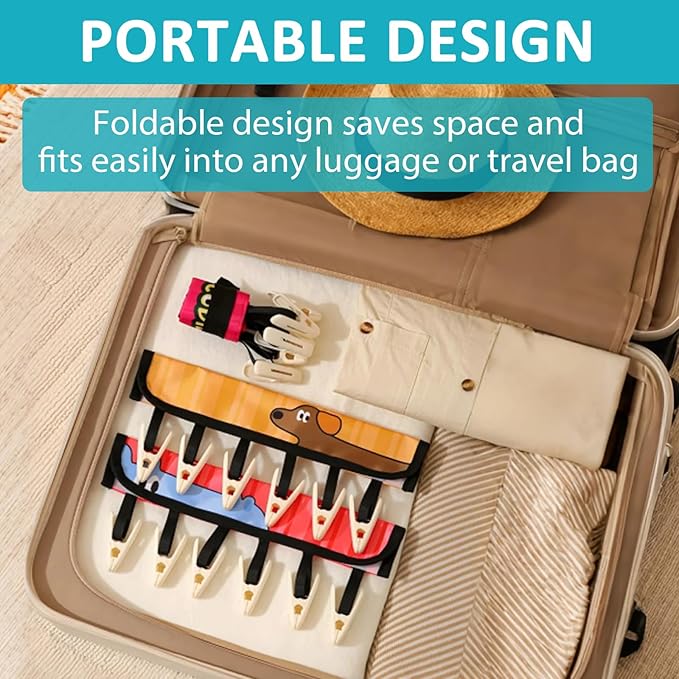 TamBee Travel Hanger Clips, Cruise Ship Essentials Portable Folding Clothes Hanger Clips Towel Drying Rack Sock Dock Swimsuit Drying Rack Hanger with 6 Clips Pack of 3 (Animals)