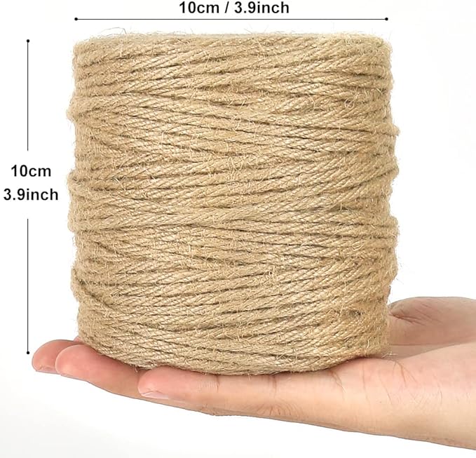 Tenn Well 328 Feet 4mm Jute Twine, Thick Twine Rope for Crafts, Gift Wrapping, Bundling, Gardening, Christmas Decor and Macrame Projects