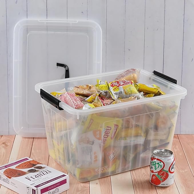Farmoon 20 Quart Clear Latching Storage Bin with Handle, 4 Packs Plastic Storage Boxes