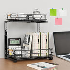 JYPS 2 Pack Under Sink Organizer, 2 Tier Pull out Under Kitchen Bathroom Sink Organizer and Storage, Metal Sliding Drawer for Cabinet Pantry Undersink Organizers Shelf