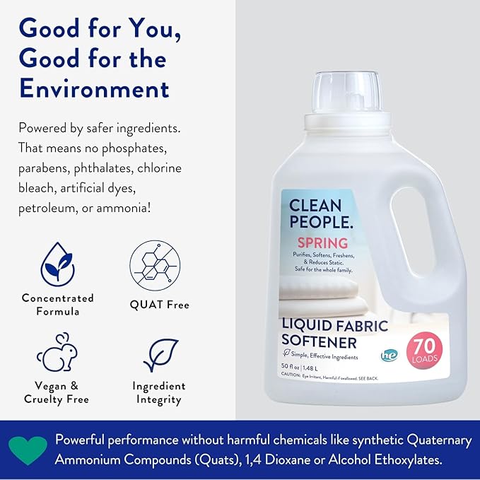 The Clean People Liquid Fabric Softener - Softens & Removes Static Cling - Vegan (50 Fl Oz, Spring)