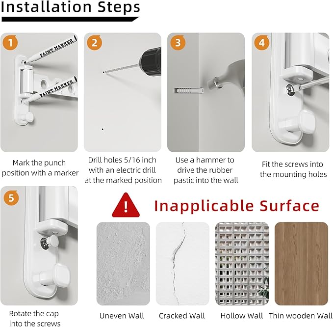 Wall Mounted Clothes Hanger Rack Foldable Drying Rack Hook Folding Indoor for Laundry Room Organization Bedroom Collapsible Racks Perfect for Small Spaces, 6 Hole White 2 Packs