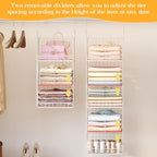 Yuyetuyo ﻿5 Tier Hanging Closet Organizer Separable Hanging Closet Shelves with 4 Hooks 2 Adjustable Dividers, Wire Storage Basket Bins for Clothing Sweaters Socks Dolls Handbags, Foldable