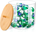 JYPS 1+1 Large-Capacity Laundry Pods Container with Bamboo Lid, Clear Acrylic Powder Detergent Containers for Pods, Scent Boosters & Powder, Laundry Room Organization decor, Storage Jars Set