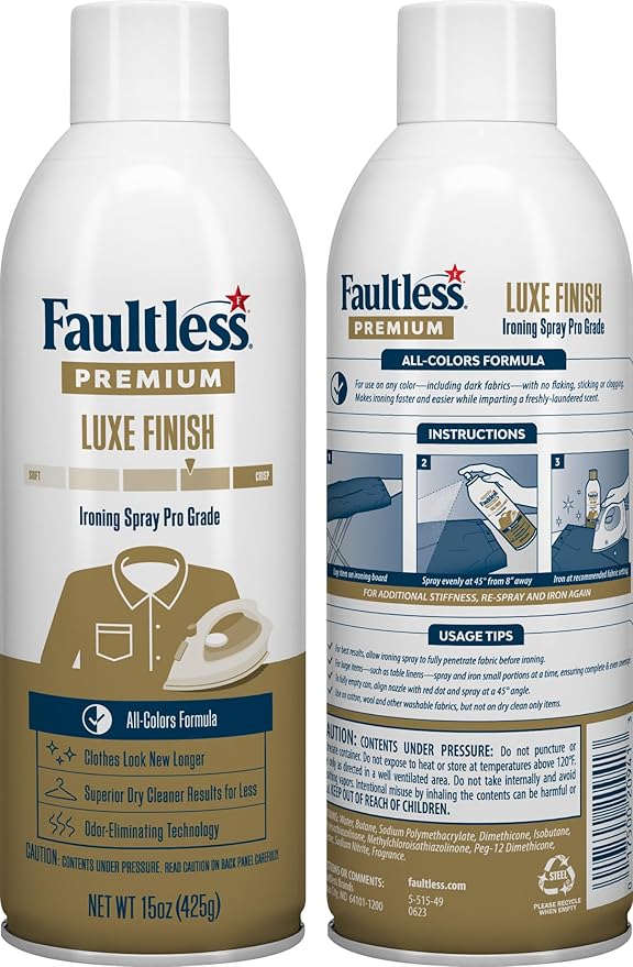 Faultless Premium Luxe Ironing Spray (15 Oz, 2 Pack) - Professional Iron Spray to Starch Clothes & Fabric - Reduce Ironing Time with No Flaking, Sticking or Clogging