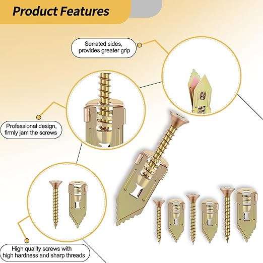 80PCS Self Drilling Drywall Anchors and Screws Kit, Upgraded 3 Sizes Zinc Plated Steel Self Drilling Drywall Anchors Screws, No Pre-Drill No Holes, Metal Screw Anchors Kit for Wall Hanging