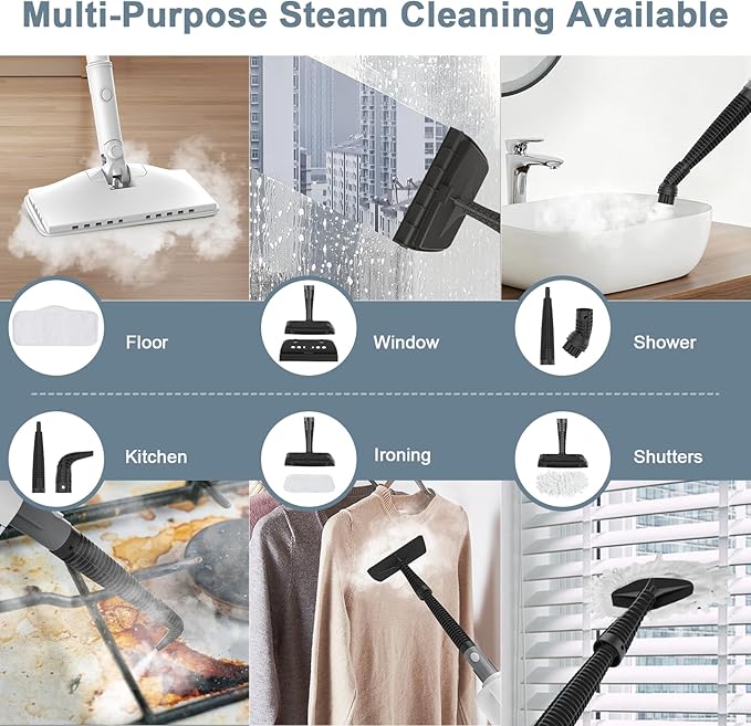 Steam Cleaner, 6 in1 Rotated Steam Mop Cleaner with 2 Modes, 2 Microfiber Pads, 400ML Removable Tank, 23FT Power Cable, Detachable Steam Mops for Floor, Laminate Floor, Tiles Cleaning (White)
