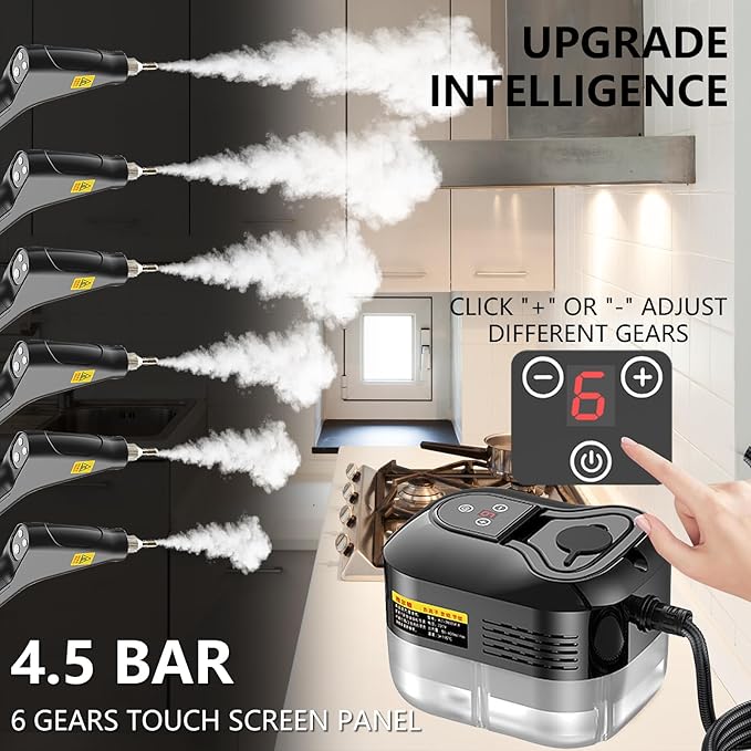 Handheld Steam Cleaner, Portable Steamer for Cleaning with 9pcs Accessories, 6-Level Adjustable Handle, 12s Heat-Up, 1200ml Tank, Steam Cleaner for Home,Dirt,Grout,Tile,Floor,Couch and Car (Black)