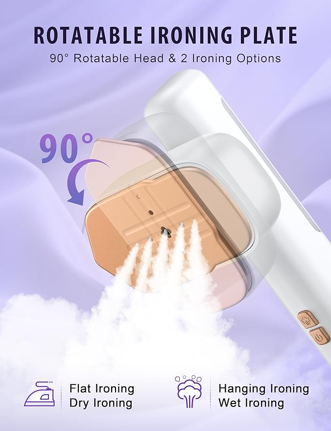 Smart Steam irons Handheld Steamer for Clothes – Global Voltage Adaptation, Palm-Sized & Lightweight (0.8lb), Dual Steam Modes, Easy Wrinkle Remover, Auto Shut-Off, for Travel & Home