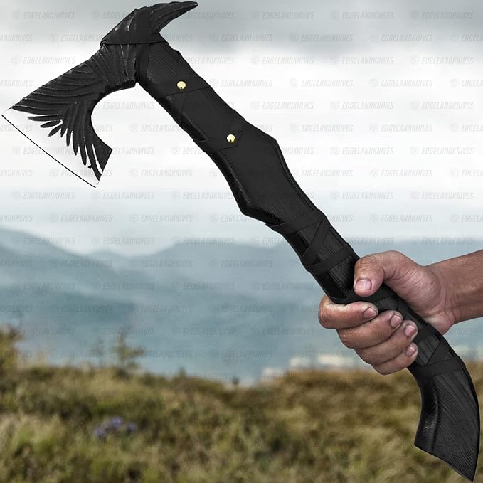 Bearded Viking Axe with Sheath - 16 Inch Damascus Bearded Axe Head, Durable Rose Wood Handle - Best Viking Gift for Men