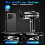 Mini Vacuum Cleaner, 16000PA Car Vacuum Cleaner Portable Cordless with LED Light, 4 in 1 Air Duster and Handheld Small Vacuum Rechargeable for Car, Home, Office, Pet（Black）