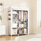VTRIN Wardrobe Closet, 41.7 Inch Wide Portable Closets for Hanging Clothes with 1 Hanging Rod, 6 Shelves, 6 Pockets, Clothes Rack with Cover Portable Wardrobe Closet for Bedroom, Dorm, White