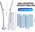 Disposable Toilet Brush Cleaning System with 50pcs Refills Pads Replacement Heads, Toilet Cleaning Stick, Wall Mounted Toliet Wand Kit Bathroom Maintenance, Toilet Bowl Cleaner Wands Holder and Set