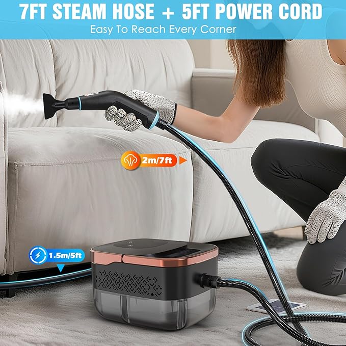 Steam Cleaner, 4 Bar High Pressure Steamer with 6-Level Adjustable, 15s Heat-Up, 42.7oz Large Tank, 7ft Extended Hose, 18 pcs Accessories, Portable Steam Cleaner for Home, Car, Tile, Grout, Grease