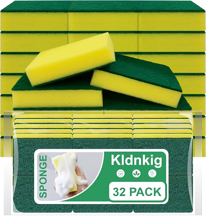 Cleaning Sponge,32 Pack Dual-Sided Dishwashing Sponge for Kitchen, Cleans Fast Without Scratching,Eco Safe on Non-Stick Cookware,Scrub Pads for Dishes,Pans All at Once
