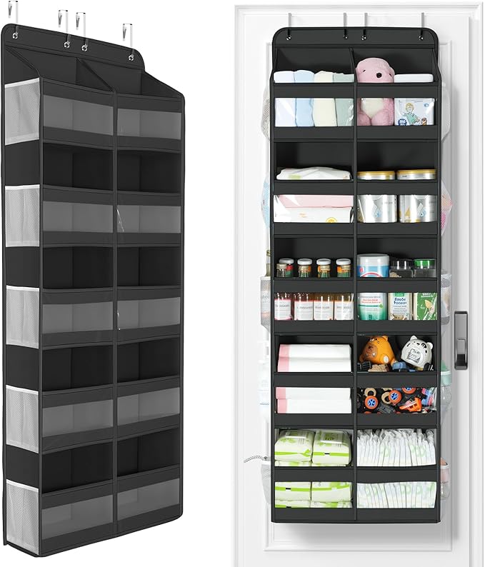Yecaye 5-Tier Over The Door Organizer Dual-Column, 80lbs Load Over the Door Storage of 10 Compartments, Heavy Duty Extra Large Door Organizer Hanging for Bedroom Closet Nursery Bathroom Pantry, Black