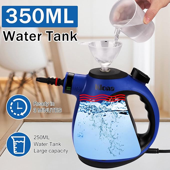 Klona Steam Cleaner, Multi-Purpose Handheld with 10 Accessories for Removing Steam Cleaner for All Dirt, Upholstery Furniture, Sofa, Tiles, Floor, Window, Car, Upholstery, Bathroom