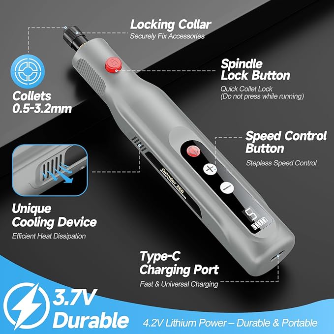 Mini Cordless Rotary Tool Kit, 5-Speed 4.2V USB Rechargeable Engraving & Sanding Tool with 105 Accessories, Compact Rotary Tool for Resin Craft, Polishing, Drilling, DIY Projects