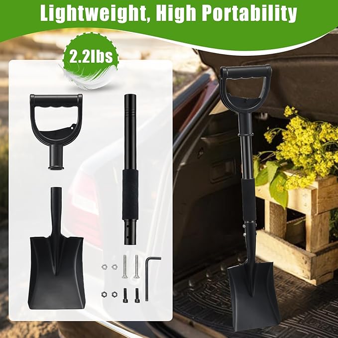 Garden Flat Shovel, 31 Inch Small Metal Square Shovel for Lawn Edging Digging Trenching Transplanting, Heavy Duty Compact Gardening Spade with D-Handle for Beach, Kids, Car, Light Garden Work