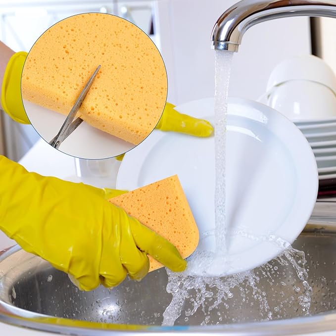 24 Pcs Large Cleaning Sponge, 7.5 x 5.5 x 1.9 Inch Grout Sponge, Yellow Car Wash Sponge, Multipurpose Large Sponges for Cleaning Kitchen, Window, Car, Bicycle