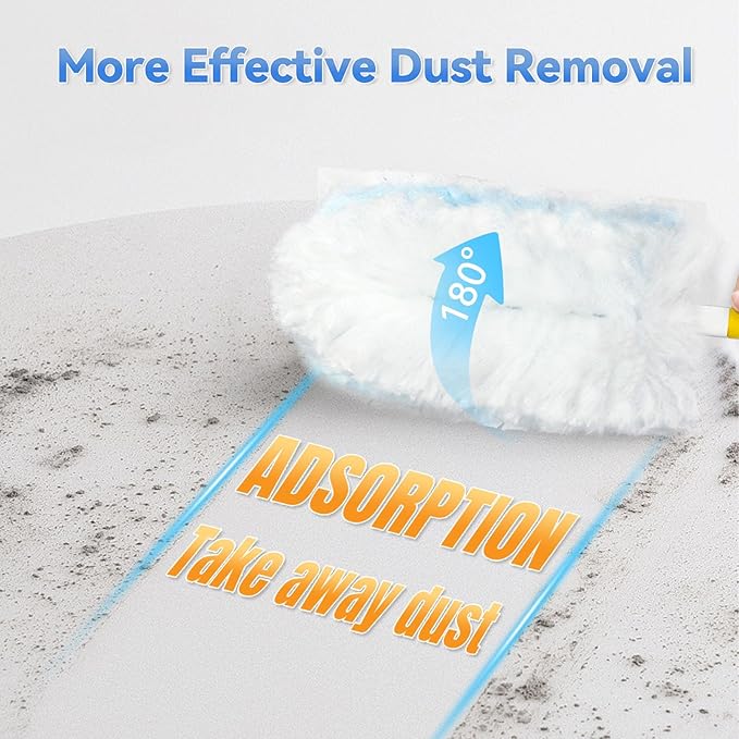 60 Pack Dusters Refills Compatible with Swiffer Duster Handle Models, 180° One Sided Duster Refills for Short and Extendable Handles, with 1 Pack Extendable Handle + 1 Short Handle