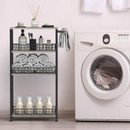 4 Tier Slim Storage Cart Narrow Laundry Cart on Wheels Utility Kitchen Rolling Cart with Wood Tabletop Mobile Shelving Unit Bathroom Storage Organizer Slide Out Rolling Tower for Narrow Spaces