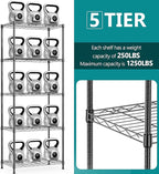 IZEUK 5-Tier Black Metal Storage Shelves, Adjustable Wire Shelving Unit for Kitchen, Bathroom, Pantry, Office, Garage, Organizer Wire Rack, 1250 lbs, 13.7" D x 23.6" W x 53.4" H