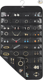 2 Pack Hanging Jewelry Organizer, 80 Clear Pockets earring organizer and storage, Accessories holder organizer for Closet, Jewelries, Necklace, Travel