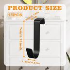 15 Pack Over The Cabinet Door Hooks, Cabinet Drawer Organizer, Metal Cabinet Hooks for Hanging Stocking Clothes Towels (Black)