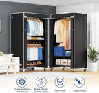 ULIFHOME P8C Heavy Duty Clothes Rack（With Extended Width Design） Rolling Clothing Racks for Hanging Clothes with Lockable Wheels，31.5" W x 15.8" D x 80.5" H，Max Load 600LBS，Black Rack with Black Cover