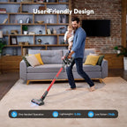 Cordless Vacuum Cleaner Rechargeable with 2600mAh Detachable Battery, Powerful Vacuums with 2 Adjustable Modes, Lightweight Portable Stick Vacuum for Home (Red Black)