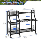 keomaisyto Garden Tool Organizer with 6 Wheels(3 lockable), Heavy Duty Yard Tool organizer with 2 Basket, Large Metal Garage Tool Organization and Storage for Garage/Shed/Yard/Broom Closet/Lawn