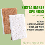 Biodegradable Natural Kitchen Sponge，Eco Friendly Sponges for Dishes,Compostable Cellulose Sponge with Natural Plant Based Coconut Walnut Sustainable Scrubber Sponge Pack of 12