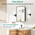 TokeShimi 24x36 Recessed Medicine Cabinet with Mirror Wall Mounted, Aluminum Alloy Black Mirrored Medicine Cabinet, Metal Beveled Mirror with Storage for Bathroom Vanity