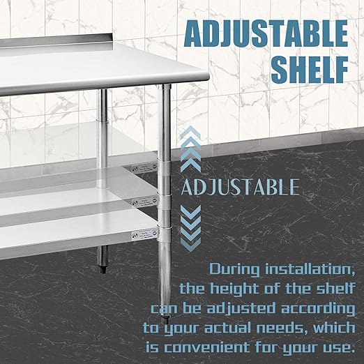 Hally Stainless Steel Table for Prep & Work 18 x 48 Inches, NSF Commercial Heavy Duty Table with Undershelf and Backsplash for Restaurant, Home and Hotel