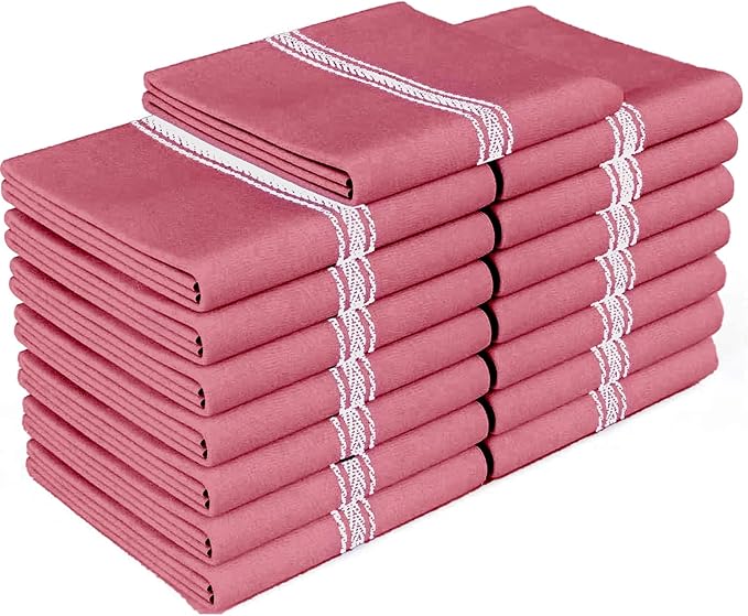 Zeppoli Classic 15 Pack 100% Natural Cotton Kitchen Towel Set, Reusable Wash Cloths, Absorbent Dish Towels, Machine Washable Hand Towels, Kitchen Essentials - 14' by 25' - Red Base