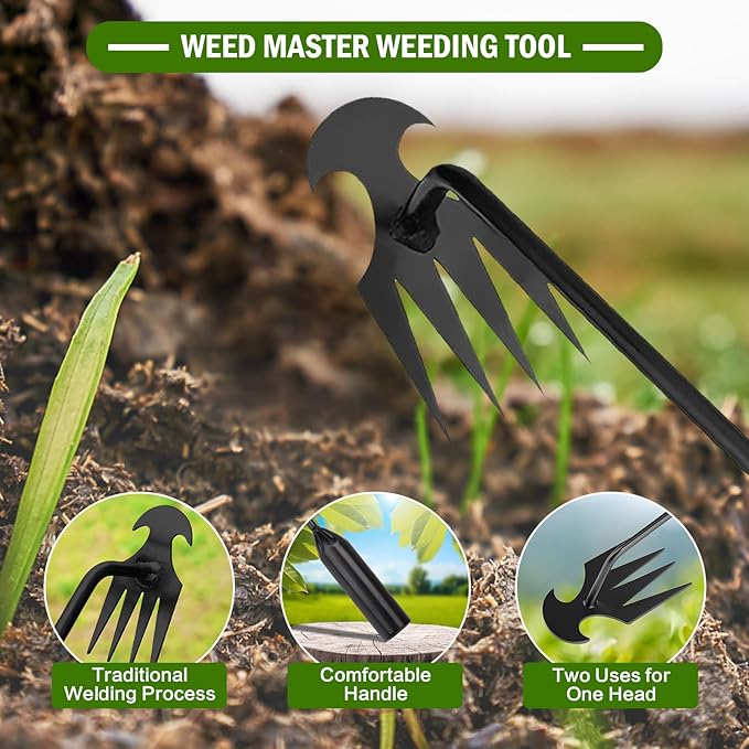 Garden Weed Pulling Tool Uprooting Weeding Tool, Weed Puller Tool, 2025 New Portable Garden Weeding Tool, Stainless Steel Weeder Tool, 4 Teeth Weeding Artifact Uprooting Weeding Tool(2PCS)