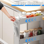 Slim Storage Cart 3 Tier with Handle,Metal Basket Bathroom Organizer Rolling cart with Wheels, Rolling Utility Cart Slide Out Organizer for Kitchen, Bathroom, Laundry