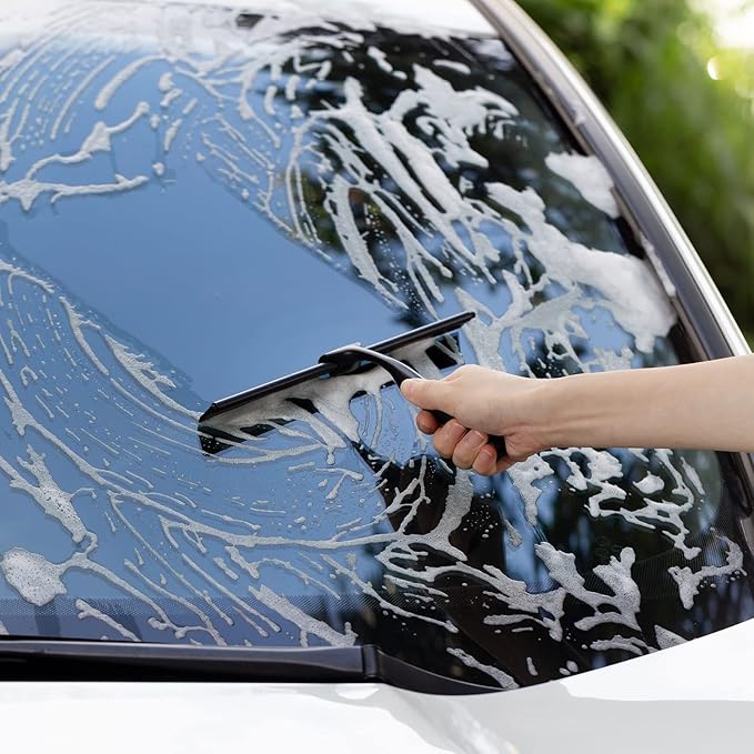 Ettori Shower Squeegee for Glass Doors, Squeegee for Shower Glass Door, Window and Car Glass, Mirrors - All-Purpose Stainless Steel Squeegee, 10 Inches and Black