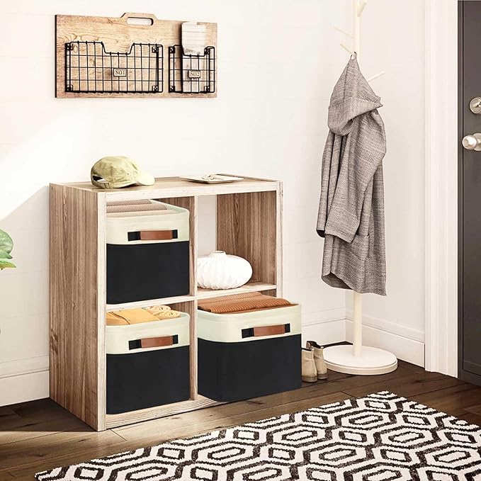 GhvyenntteS 6 Pack Large Fabric Storage Bins for Shelves with Metal Frame Opening & Hard Bottom Board, Collapsible Storage Baskets for Shelves, 15x11 Inch Baskets for Organizing Clothes Toys (Black)