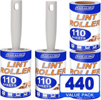 Lint Rollers for Pet Hair Extra Sticky, 440 Sheets Mega Value Set for Clothes, with 2 Handles 4 Refills, Lint Remover for Dog, Cat, Furniture, Carpet