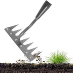 Iron Weeding Rake 2.0, New 5/6/7/8 Teeth Carbon Steel Garden Weeder Rakes, Weeder Puller Tool for Yard Lawn and Garden, Heavy Duty Metal Rake for Lawn, Flower Beds & Soil Aeration (7 Teeth)