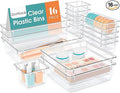 StorMiracle 16 PCS Drawer Organizer Set, 5 Varied Size Bathroom and kitchen Drawer cabinet organizer Trays, Clear Storage Bins for Makeup, Jewelry, Utensils and Gadgets